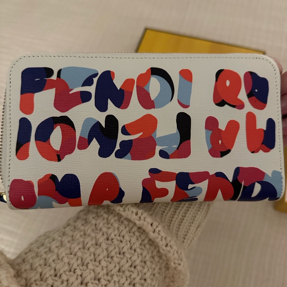 Fendi multicolor zip around wallet with blue interior